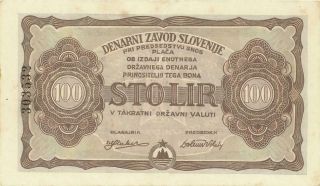 Yugoslavia 100 Lir Wwii Occupation Banknote 1944