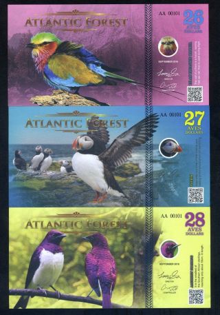 Set Atlantic Forest 26;27;28 Aves Dollars 2016 - 3 Note Bird Set