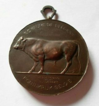 Antique 1900 Belgian Bull Farming Cattle Livestock Breeder Award Medal