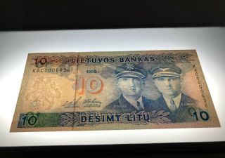 LITHUANIA 10 Litu (1993) UNC banknote Litas low s/n KAC0000636 3