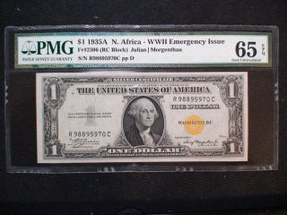1935 A One Dollar Pmg Gem Unc 65 Epq North Africa Silver Certificate Note $1bill