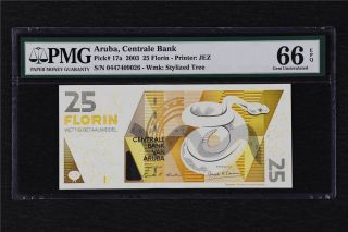 2003 Aruba Central Banco 25 Florin Pick 17a Pmg 66 Epq Gem Unc