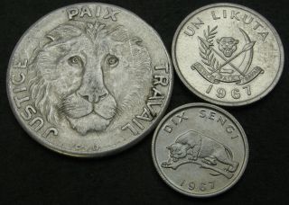 Congo Democratic Republic 10 Sengis & 1 Likuta & 10 Francs 1965/1967 - 497