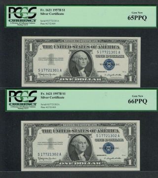Fr.  1621 1957B $1 SILVER CERTIFICATE 100 CONSECUTIVE BANK PACK ALL PCGS GRADED 3