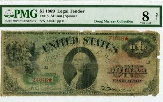Fr 18 $1 1869 Rainbow Seal Legal Tender Note / Very Good 8 Pmg