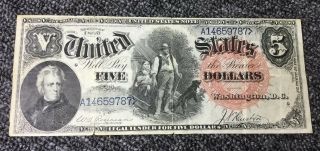 $5 1880 " Woodchopper " United States Note,  Fr 76 Rosecrans - Huston,  Large Red Seal