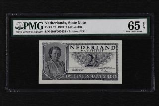 1949 Netherlands Silver Note 2 1/2 Gulden Pick 73 Pmg 65 Epq Gem Unc
