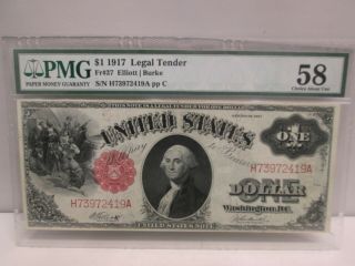1917 Us $1 Large Size United States Note - Pmg 58 Choice About Unc