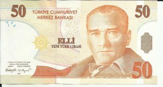 Turkey 50 Lira 2005 P 220.  Aunc.  4rw 11 Oct