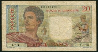 France Tahiti Papeete 20 Francs 1963 Youth At Left P21c Fine Circulated 2