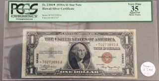 Series Of 1935 A $1 Star Note Hawaii Silver Certificate Pcgs Vf35