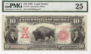 1901 $10 Legal Tender Bison Buffalo Lovely Pmg Very Fine 25 No Problems
