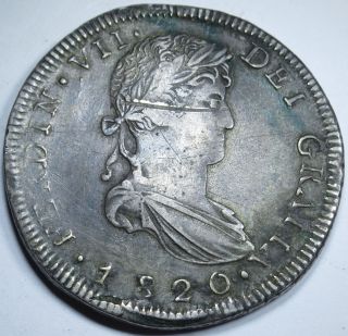 1820 Zs Ag Vf - Xf Spanish 8 Reales Zacatecas Silver Eight Real Colonial Era Coin
