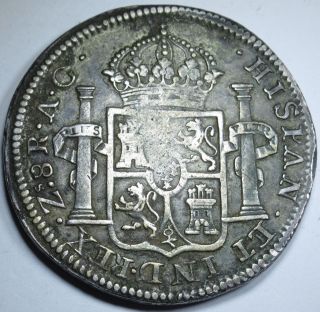 1820 Zs AG VF - XF Spanish 8 Reales Zacatecas Silver Eight Real Colonial Era Coin 2