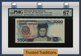 Tt Pk 124a 1987 Indonesia 1000 Rupiah " Sultan Hasanuddin " Pmg 67 Epq Gem
