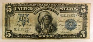1899 Iindian Chief $5 Five Dollar Bill Large Silver Certificate Blue Seal Note
