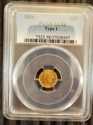 1854 G$1 Pcgs Au 58 Type 1 Dollar Gold Coin
