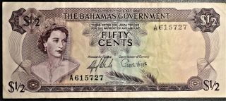 1965 1/2 Dollar 50c Note Bahamas 2 Signatures P 17a Gr: Xf A1201