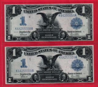 [[ 2 ]] Consecutive 1899 $1.  00 Black Eagle Silver Certificates