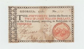 1776 Georgia Colonial Currency $2 Bill Two Dollar Note / Usa America