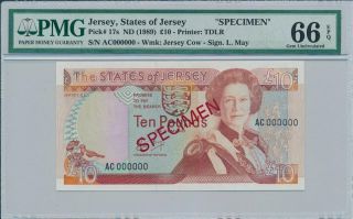 States Of Jersey Jersey 10 Pounds Nd (1989) Specimen Pmg 66epq