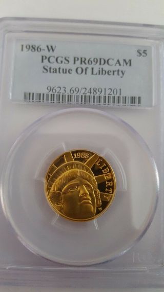 1986 - W $5 Proof Gold Coin Statue Of Liberty - Pcgs Pr69 Dcam