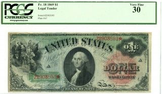 Fr 18 $1 1869 Legal Tender Pcgs 30 Very Fine Rainbow Note