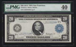 Us 1914 $20 Frn San Francisco District Fr 1011a Pmg 40 Ch Xf (- 558)