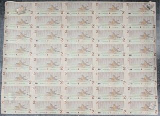 2 Dollar Bill Sheet Of 40 Year 1986 Canada CBK 2