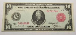 1914 Ten Dollar Red Seal Federal Reserve Note Serial G474164a Chicago