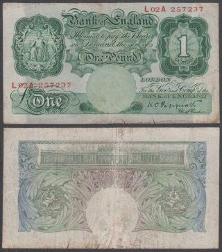 Great Britain - Elizabeth Ii,  1 Pound,  Nd (1948 - 49),  Vf,  Two Edge Tears,  P - 369a