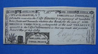 1789 South Carolina Colonial Note 1 Schilling,  3 Pence - Signed