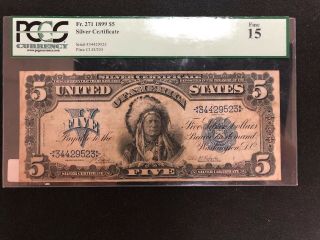 1899 $5 Silver Certificate Banknote,  Pcgs Choice Fine 15,  Fr.  271