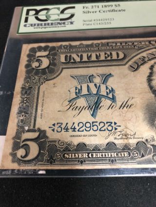 1899 $5 Silver Certificate Banknote,  PCGS Choice Fine 15,  Fr.  271 3