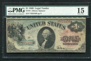 Fr.  18 1869 $1 One Dollar “rainbow” Legal Tender United States Note Pmg Fine - 15