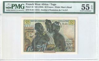 French West Africa 50 Francs 1956 P - 45 Pmg 55epq