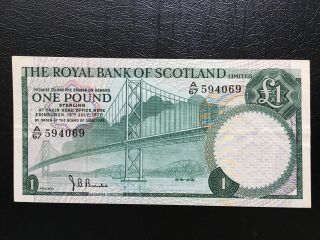 The Royal Bank Of Scotland 1970 £1 One Pound Banknote Ef S/n A67 594069