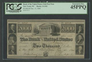 $2 1840 Treasury Note " Bank Of The United States " Pcgs 45 Epq Choice Xf,  Wlm7800