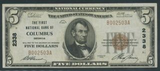 Fr1800 - 1 Ch 2338 $5 1929 National Bank Of Columbus,  Ga (au) Bu9709