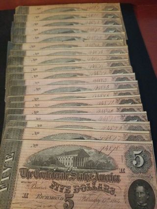 1864 Confederate Currency 19 Sequential Serial 
