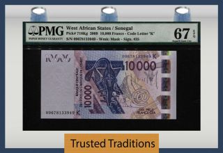 Tt Pk 718kg 2009 West African States / Senegal 10000 Francs Pmg 67 Epq