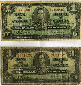 “2” 1937 $1 Dollar Banknote Bank Of Canada
