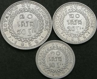 Cambodia 10,  20,  50 Sen 1959 - 3 Coins - 829 ¤