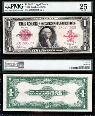 Bold & Crisp Vf,  1923 $1 Red Seal Us Note Pmg 25 A34099303