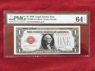 Fr - 1500 1928 Series $1 Red Seal Us Legal Tender Note Pmg 64 Epq Choice Unc