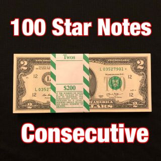 100 Star Notes Two Dollar Bep Pack Series 2013 $2 Bills B San Francisco