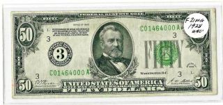 Series 1928 $50 Fifty Dollar Bill Fr - 2100g Federal Reserve Note.  Gold Clause