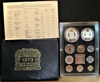 1973 India Proof Set,  Includes Silver 10 And 20 Rupees Proof,  Only 7,  567 Issued