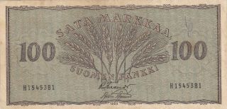 100 Markkaa Fine Banknote From Finland 1955 Pick - 91