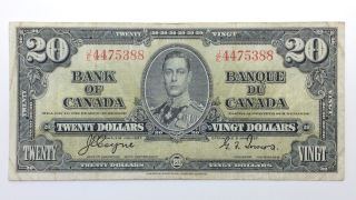 1937 Canada 20 Twenty Dollar Canadian Prefix Je Circulated Banknote F214